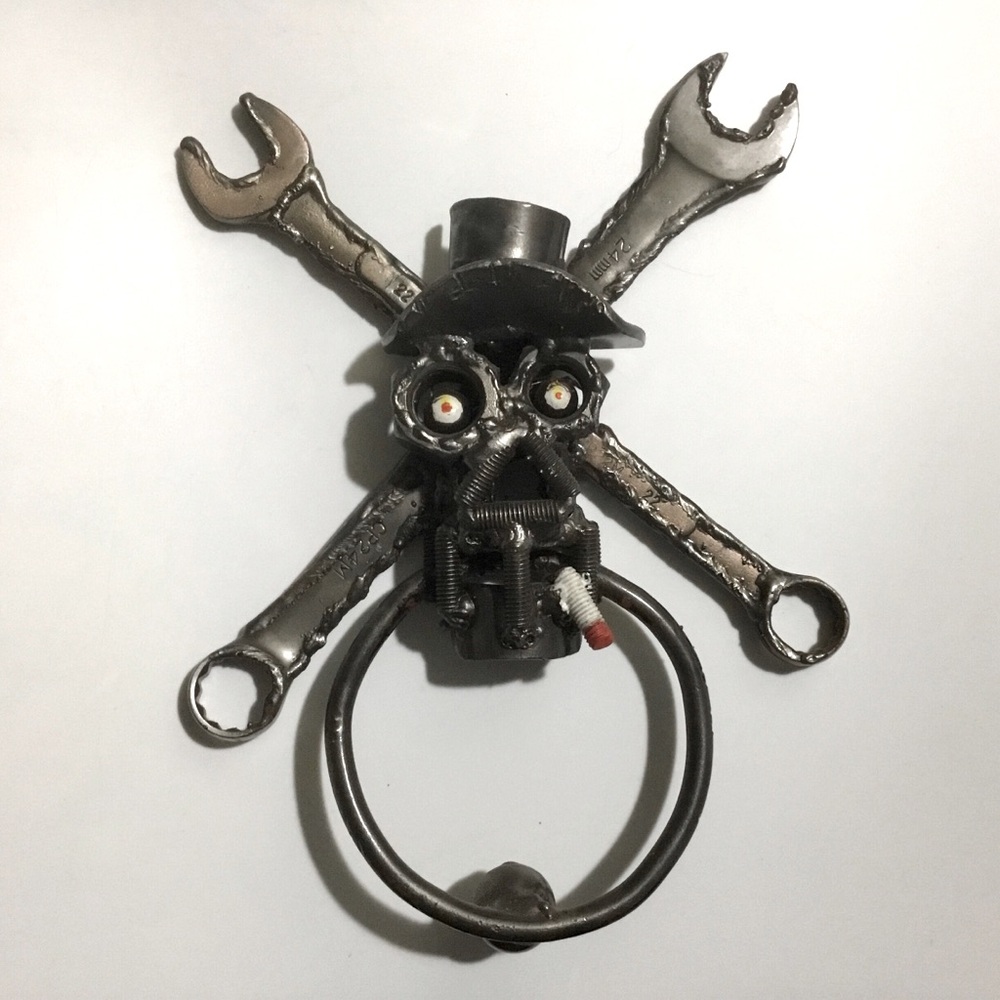 Handmade Skull and Crossbones metal door knocker
